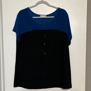 Claudia Richard Faux Button Up Blue and Black Women's Top Size 1X
